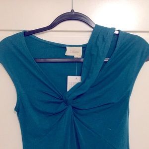 BNWT XS Anthropologie knit asymmetrical cut-out top by Deletta, cotton blend